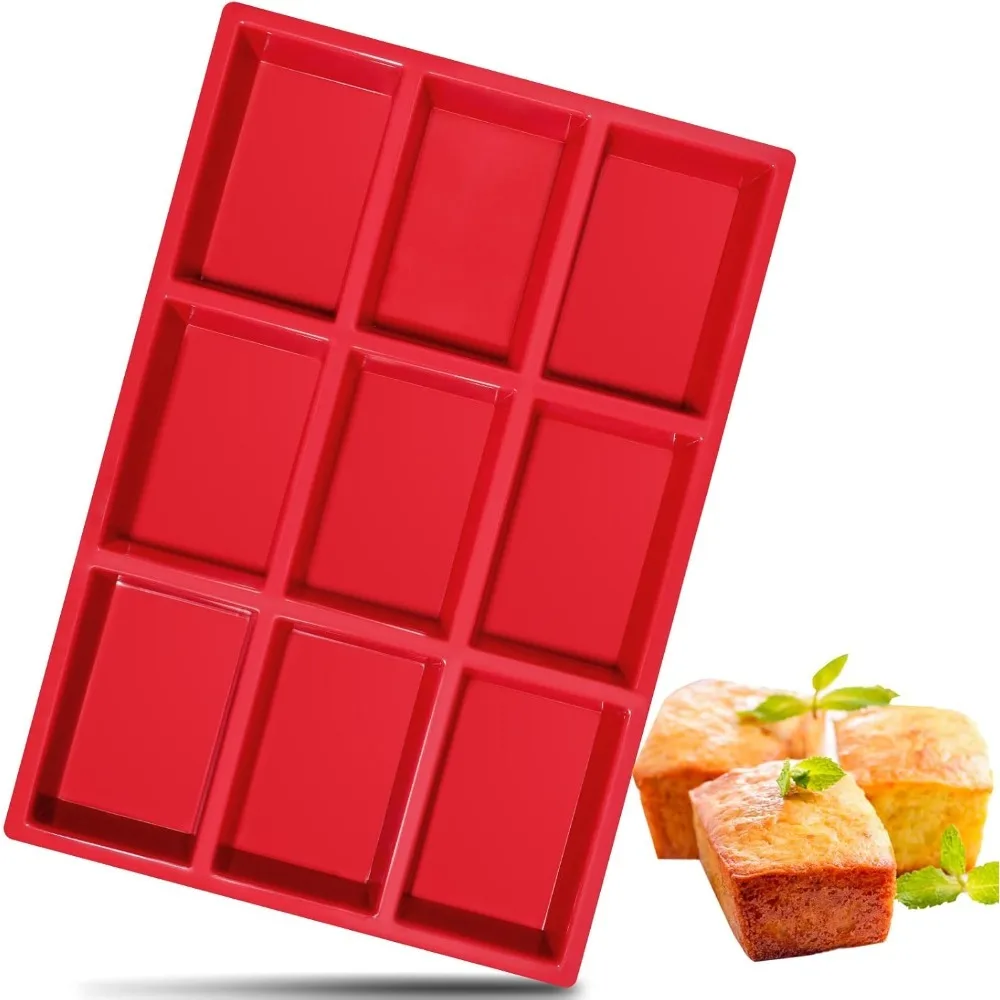 9 Cavity Silicone Food Grade Baking Mold Perfect for Mini Loaf Cake and Bread Meatloaf Cornbread Brownie Muffin DIY Baking Tools