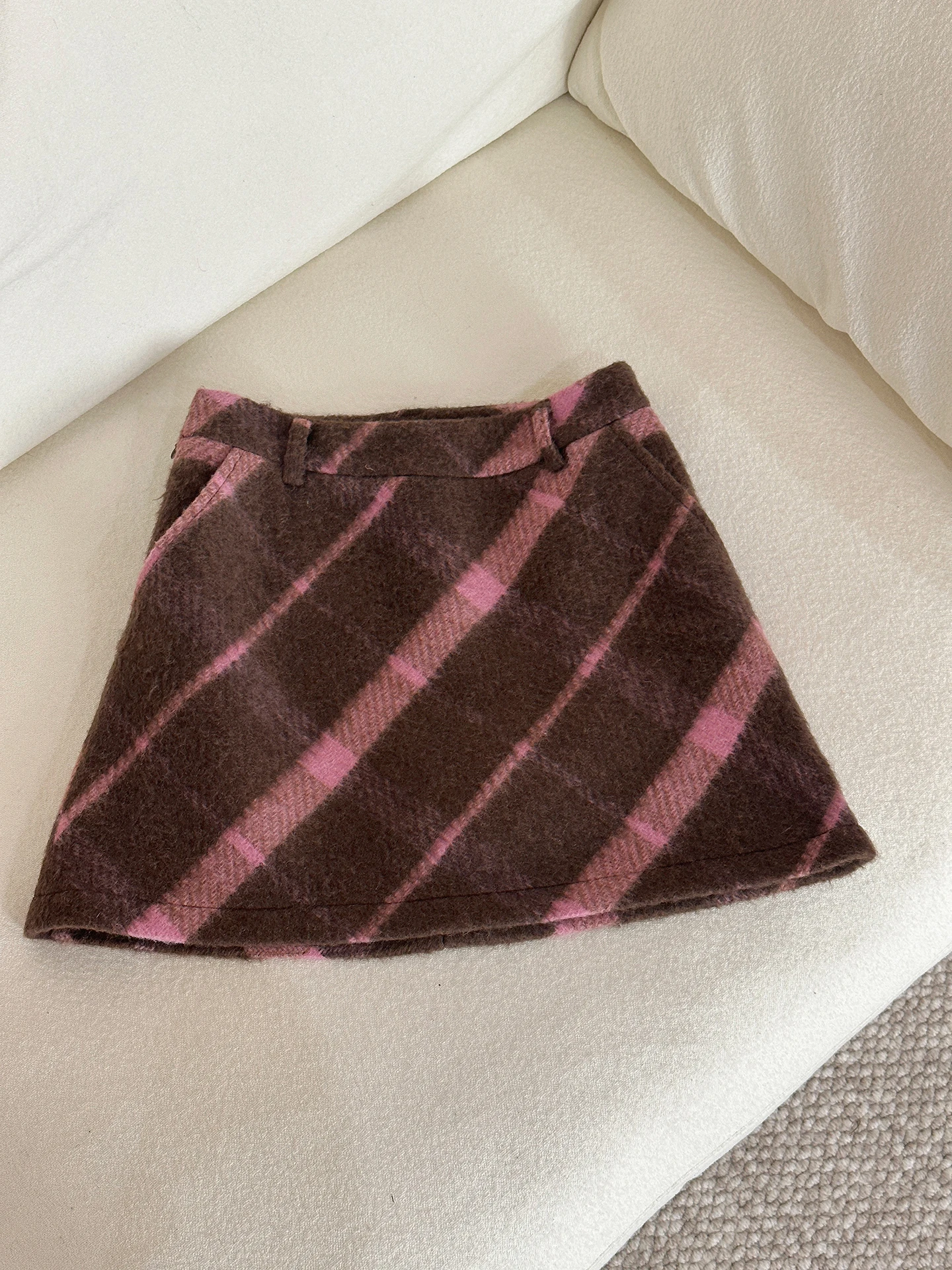 

Юбка Stberry с завышенной талией, фасон А-силуэт, из утолщенной шерстяной ткани, в клетку, в корейском стиле, ретро, для повседневной носки, на свидание, для работы