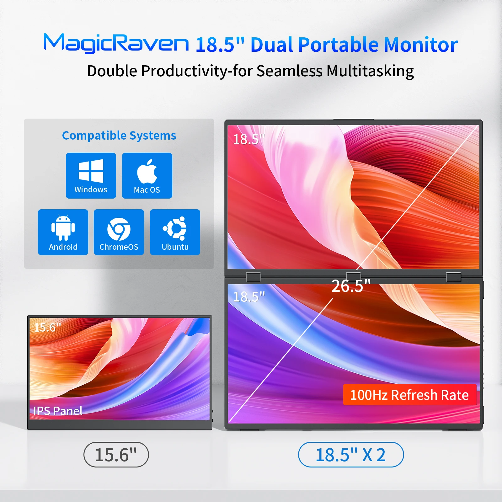 Amoudo 18.5Inch 1920x1080P 100Hz Portable Monitor No Driver Required Dual Monitor Triple Monitor IPS LCD Laptop Extended Display