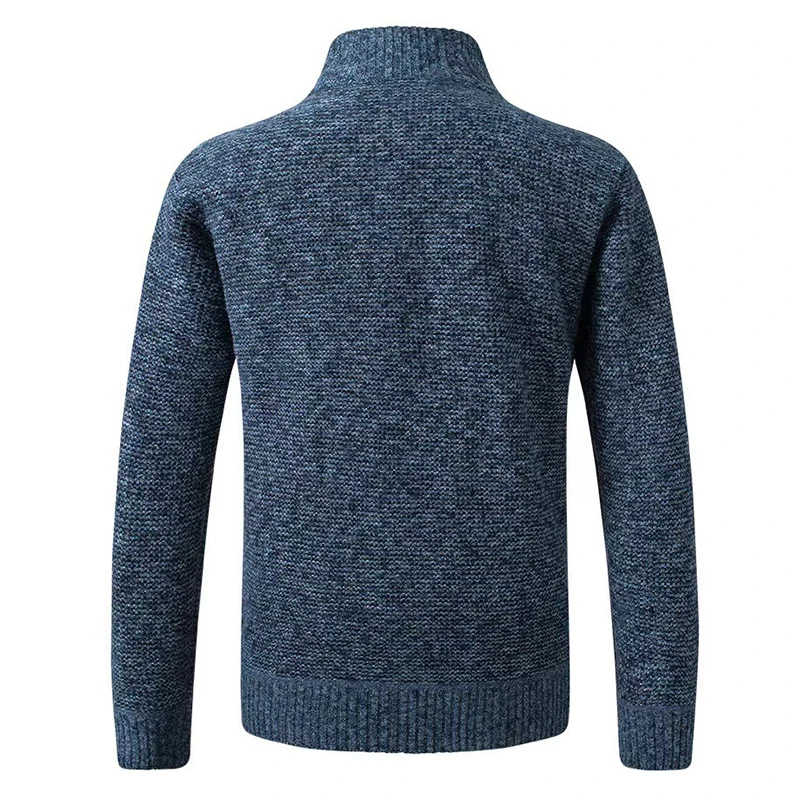 Autumn Winter Men's Casual Collar Long-sleeved Sweater Cardigan Jacket Striped Plaid Zipper Color Matching Warm Knit Jacket