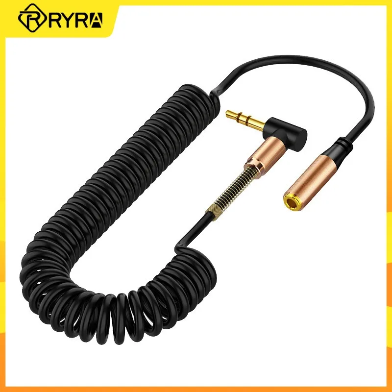 RYRA Audio Cable 3.5mm 90 Degree Elbow Spring Retractable Jack Speaker Extension Cord For Mobile Phone Computer