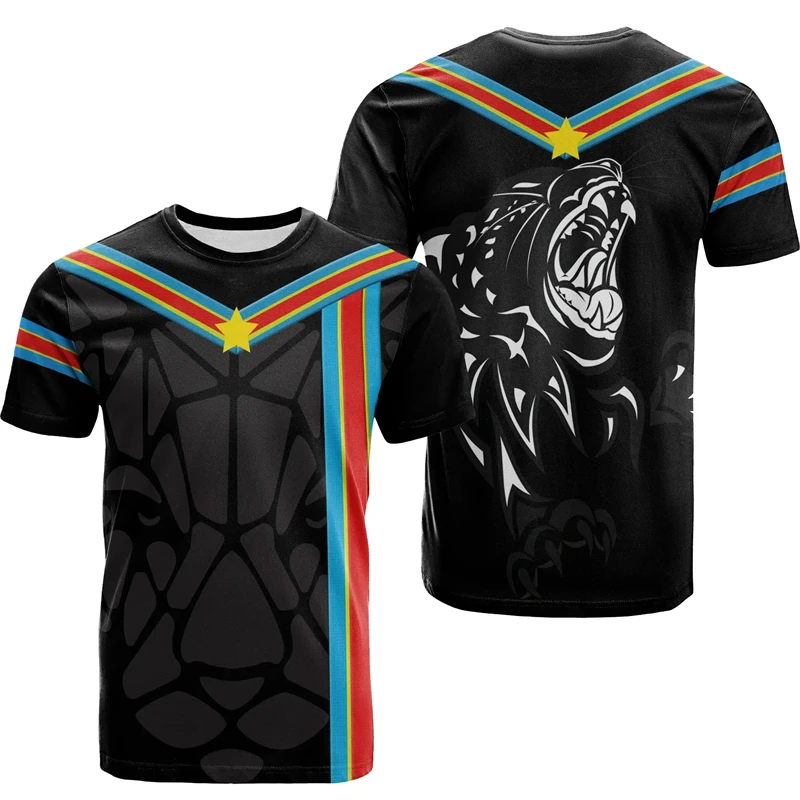 

Democratic Republic of Congo Veterans Flag 3D Print Congolese Flag T Shirt Summer Round Neck Short Sleeve Oversized Tops Homme