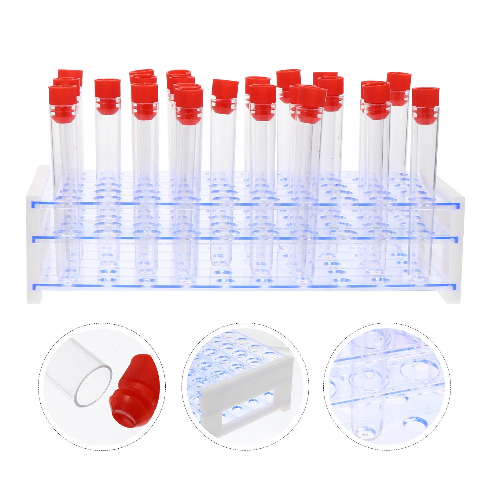

1Set Science Laboratory Test Tubes Premium Plastic Hard Shell Leak Proof Liquid Storage with Rack Tubes