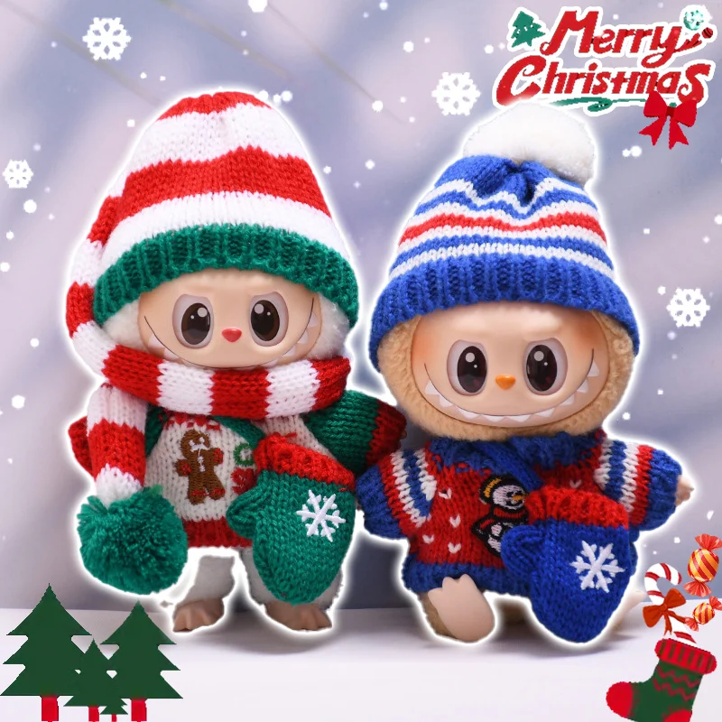 

For V1 V2 V3 Labubu Pendant Doll Clothes Christmas Outfits New Year Sweater Set Dress Up Doll Clothing Doll Accessories