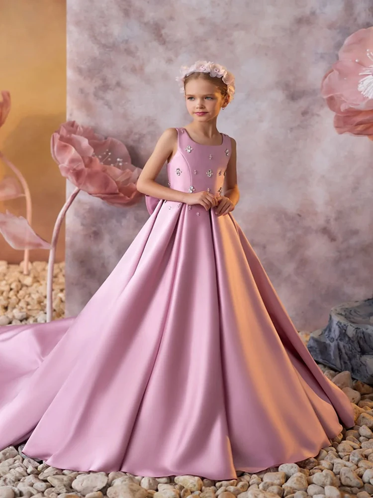 

luxury Girl Satin formal dress Can custom color kids formal occasion long skirt Suitable Various occasions wedding evening gown