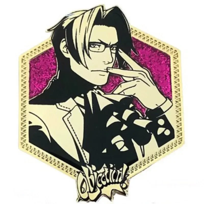 Przypinki Anime Gyakuten Saiban metalowa plakietka asa uwagi feniksa Wright Miles Edgeworth broszka rekwizyt Cosplay prezent