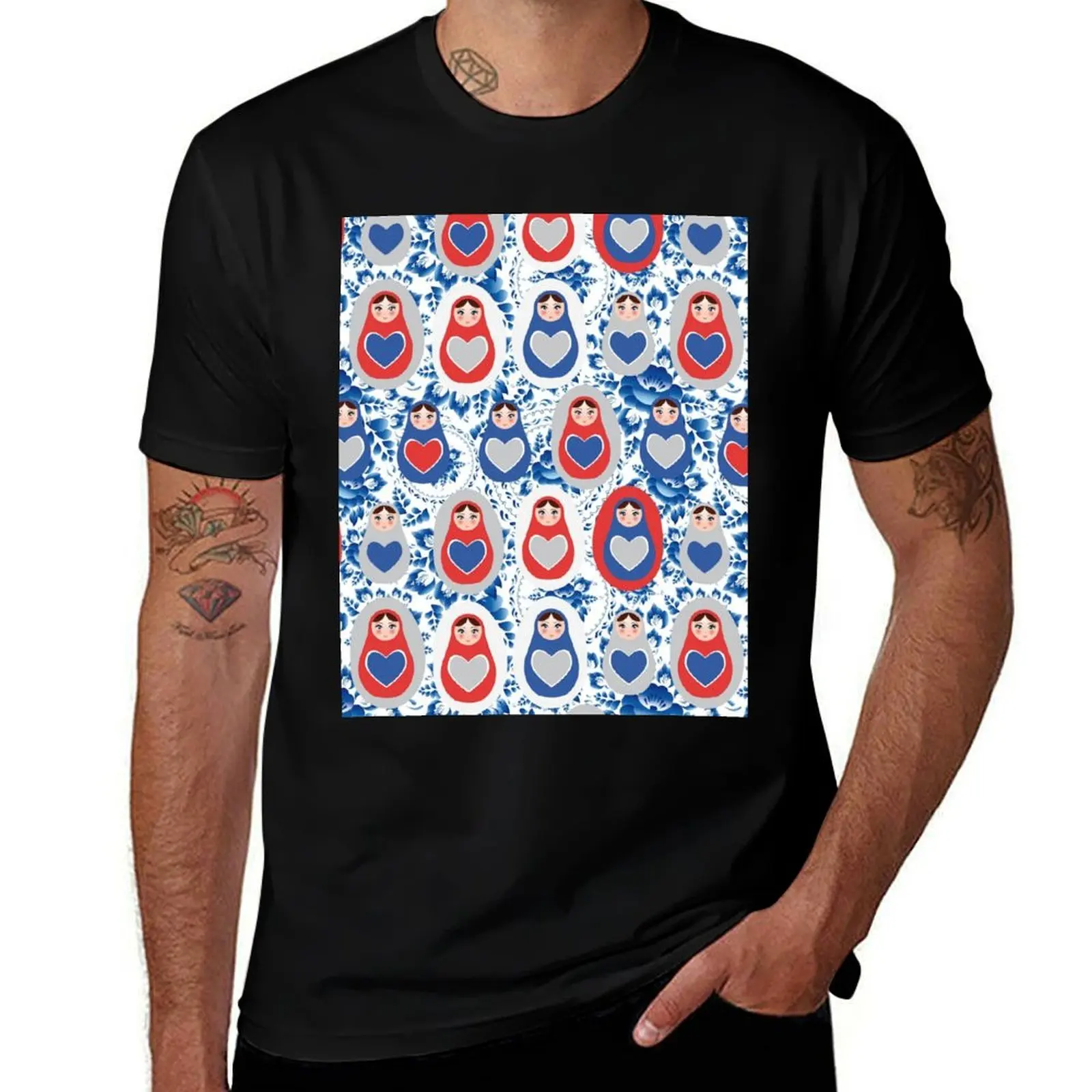 

Russian Matryoshka with hearts T-Shirt black cotton t-shirt plain for man package g man t shirts for men