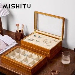 MISHITU Solid Wooden Jewelry Box Rings Earrings Necklaces Display Case with Lid Vintage Jewelry Storage Organizer Box for Women