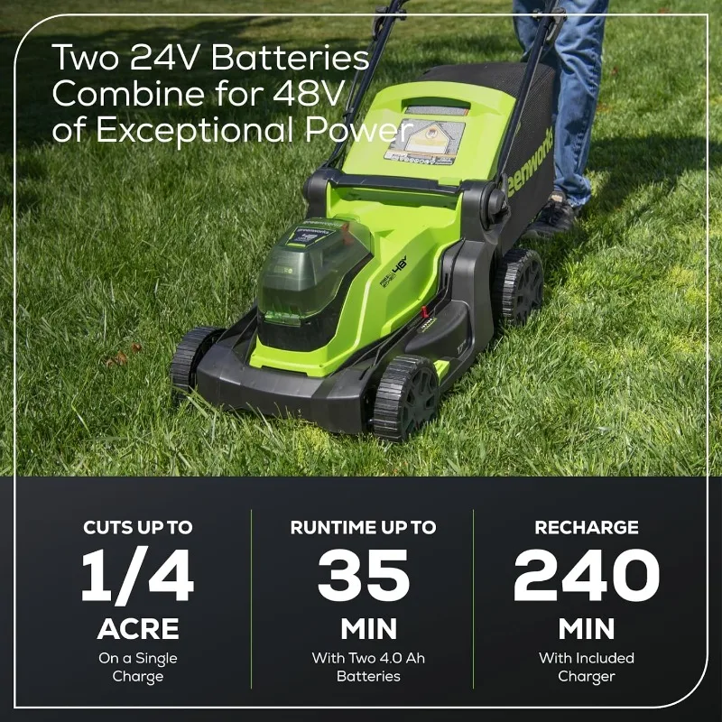 48V 17" Brushless Push Mower Kit with (2) 4.0Ah Batteries and 2A Dual Port Charger (2X24V)