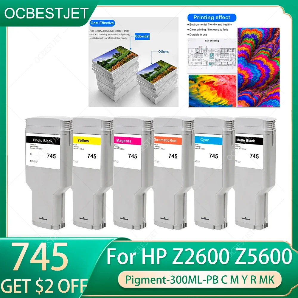1pc 745 Ink Cartridge Compatible for HP DesignJet Z2600 Z5600 For HP 745 Replacement Ink Cartridge With Pigment Ink 300ML