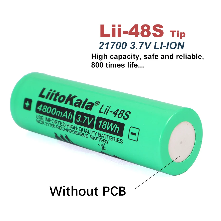 LiitoKala Lii-48S 3.7V 4800mAh bateria 21700 9.6A moc 2C szybkość rozładowania baterie litowe do latarki (bez PCB)