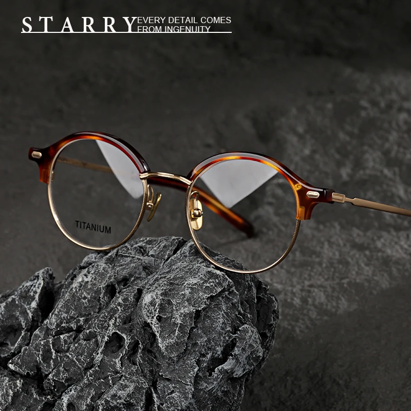 

Titanium Men Eyeglasses Round Top Quality Fashion Handmade Glasses Retro Optical Myopia Reading Personalized Women Eyewear M120