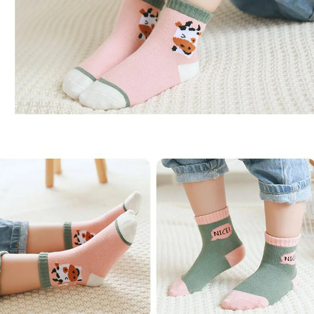 

5Pairs Kids Cotton Socks Cow Pattern Knee High Stockings Autumn Winter Non Slip Breathable 3-5 Years Old Size M