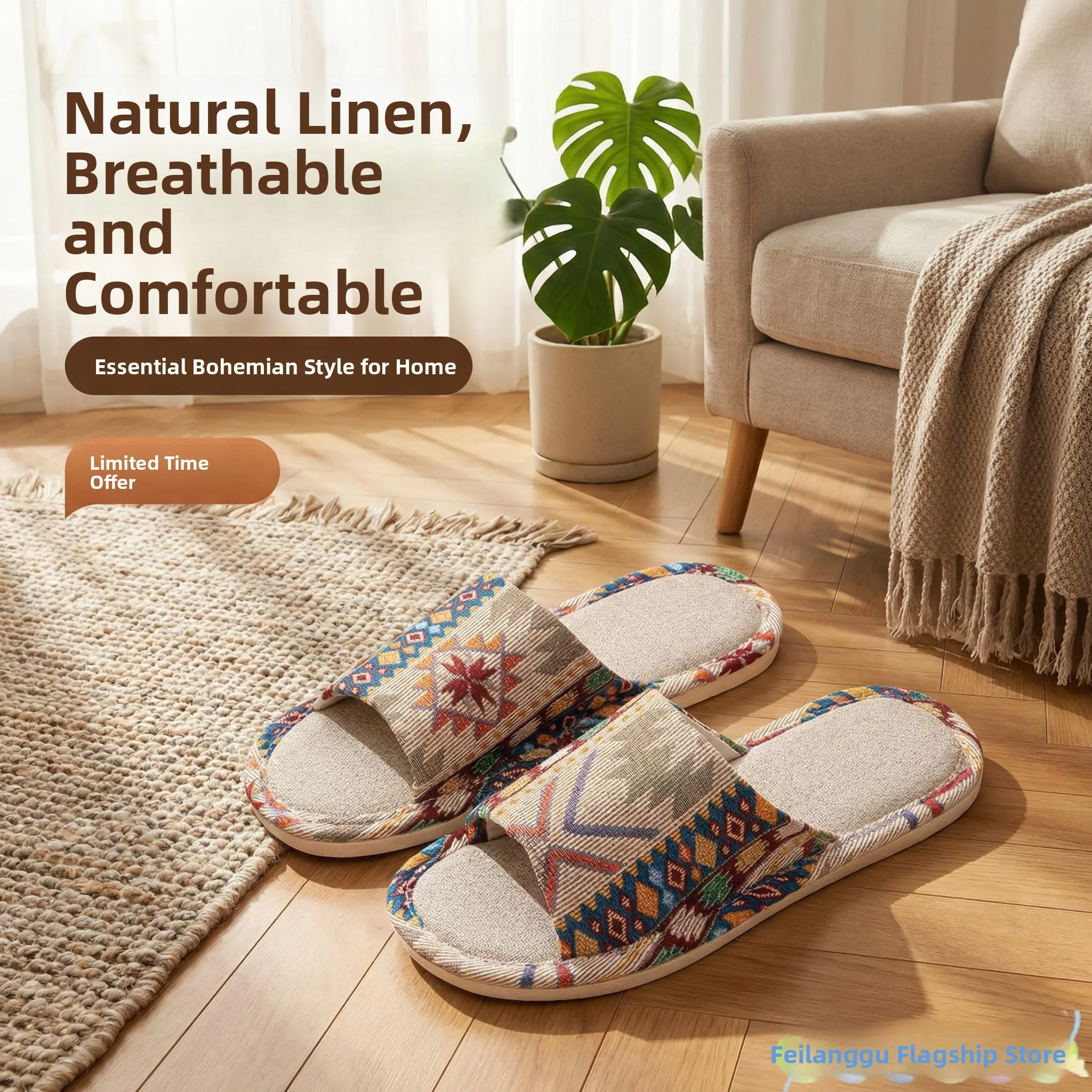 

Льняные тапочки женские домашние, с высоким уровнем комфорта, нескользящие, бесшумные, с мягкой подошвой, для весны, осени и круглого года, из хлопка и льна