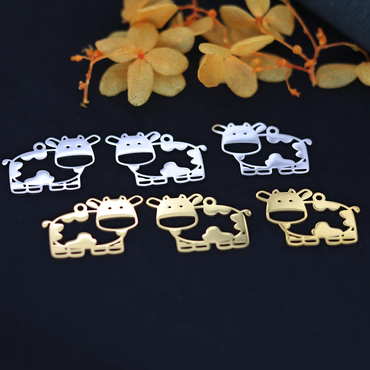 3pcs Cartoon Animal Charms Stainless Steel Cow Charms Pendants For Jewelry Making Earrings Necklaces DIY Crafts Accessories