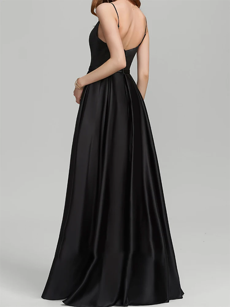 A-line  Floor-Length Satin Square Neck  Formal Evening Dresses  Prom  Gowns  Customed