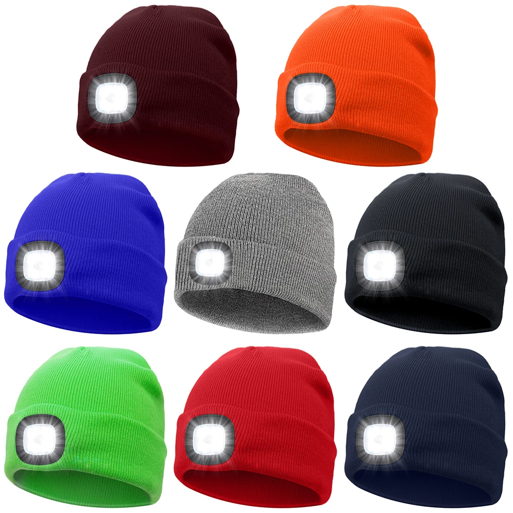 USB Rechargeable Cap with Light with 3 Brightness Levels 4 LED Beanie Hat 8 Hours High Powered Light Gift for Men Women Teens