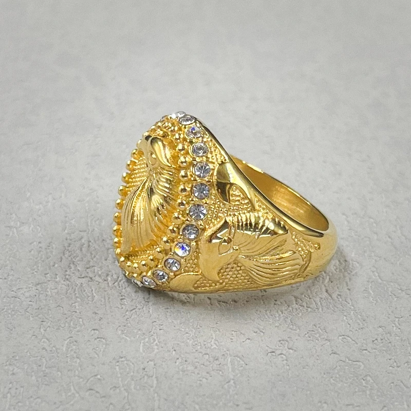 Creative Round Eagle Men\'s stainless steel Ring with rhinestone For Party Engagement Wedding Jewelry Male Hand