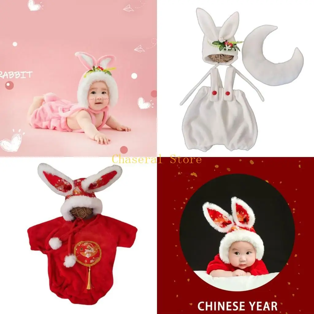 E7CE Newborn Photography Costume Suit Romper Back Belt Pants Suit