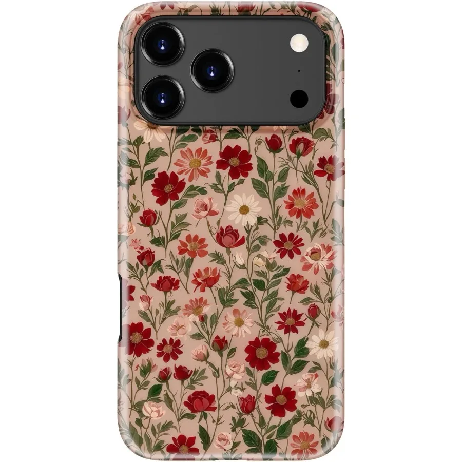 

For iPhone 17 Pro Max Case Wireless Charging Compatible Dual-Layer Protection with Cute Wildflower Design Soft Silicone + Hard