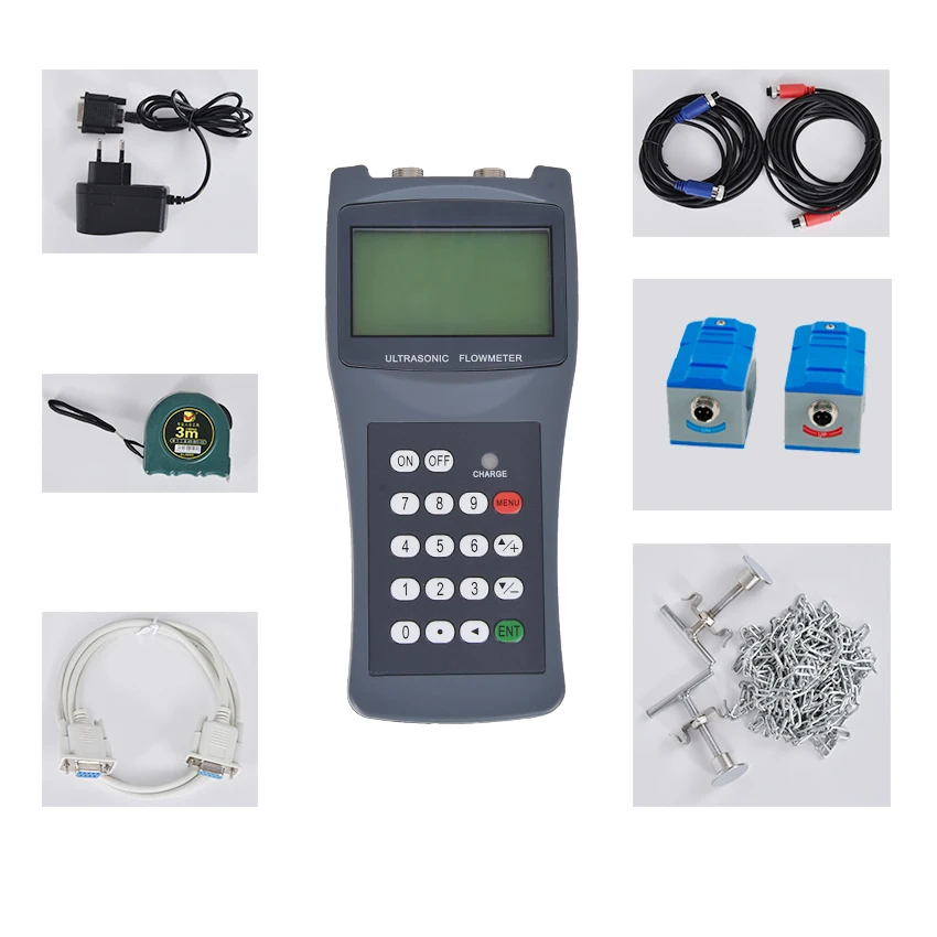 TDS-100H Portable Handheld Ultrasonic Flow Meter With Clamp On Sensor M2(DN50-700mm) Water Flowmeter 100-240V