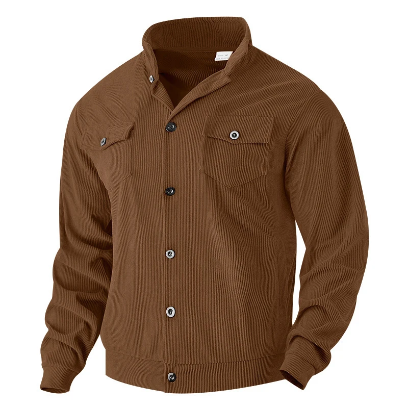 

Vintage Ribbed Corduroy Jacket Coat Men's Autumn Long Sleeve Buttoned Stand Collar Jackets For Mens Fashion Solid Color Cardigan