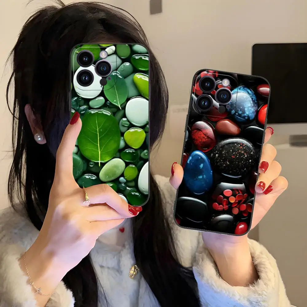 Esthetische stenen mobiele telefoonhoes voor iPhone 17 16 15 14 13 12 11 X XR XS 8 7 Pro Max Plus Mini Kleur Beschermhoes Luxe