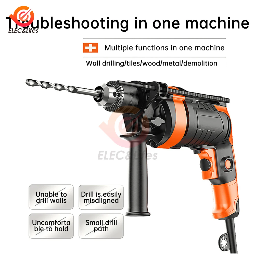 AC 220V Household Multifunctional Impact Drill 1000W 1280W Electric Screwdriver Small Electric Drill Pistol Drill 0-3000rpm/min