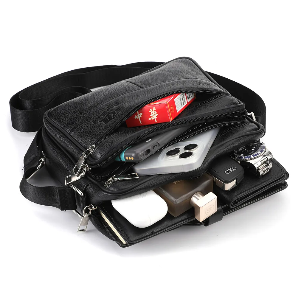 Men\'s Leisure Large Capacity Multi Layer Genuine leather Shoulder Bag High Quality Business Broadband Crossbody Bag For Men