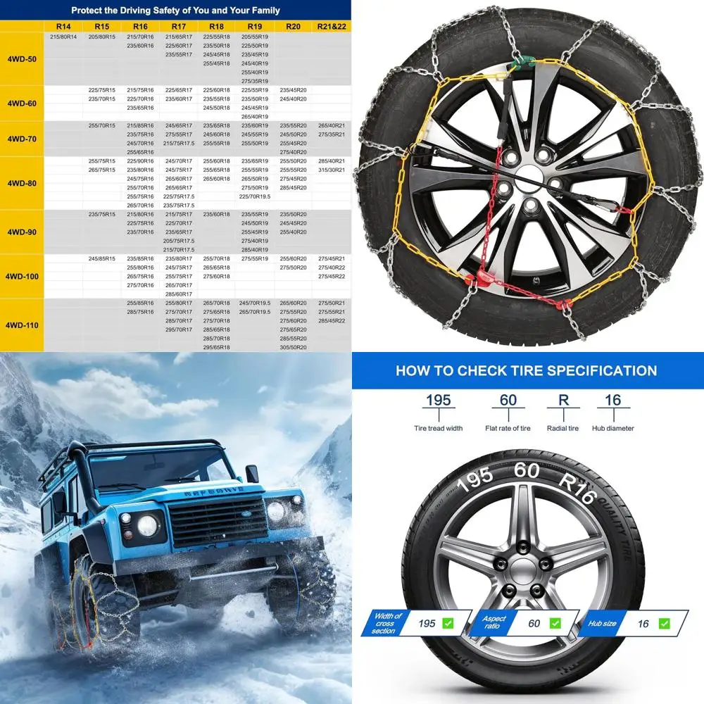 

Сверхмощные цепи для снега, цепи для аварийных шин из утолщенного сплава марганцевой стали для грузовых автомобилей, пикапов и внедорожников, набор из 2 шт. (4WD-110)