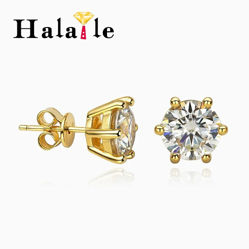 

Серьги-гвоздики Halaile 0,5-2 карата из стерлингового серебра S925 с муассанитом и 6 когтями, классические ювелирные изделия, блестящий изящный подарок для женщин