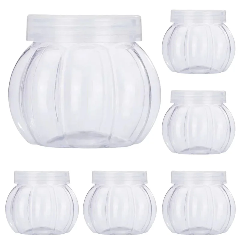 

12Pcs Pumpkin Jar 150ml Transparent Plastic Jar With Lid Candy Cookies Grain Tea Seasoning Storage Container Kithchen Supplies