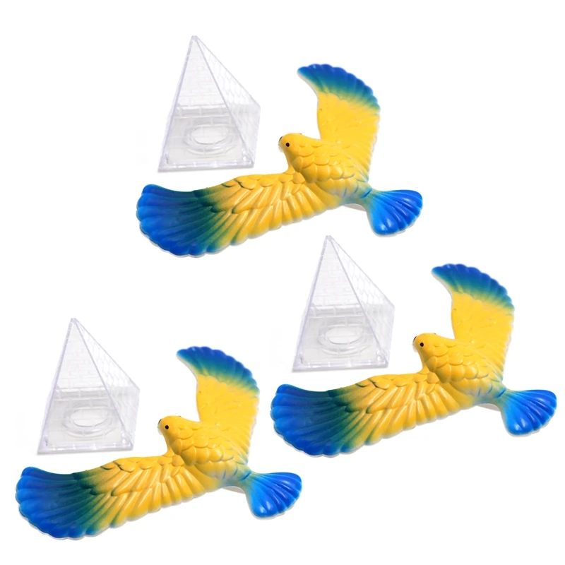 3X Magic Balancing Bird Science Desk Toy Balancing Eagle Novelty Fun With Pyramid Stand,Random Color