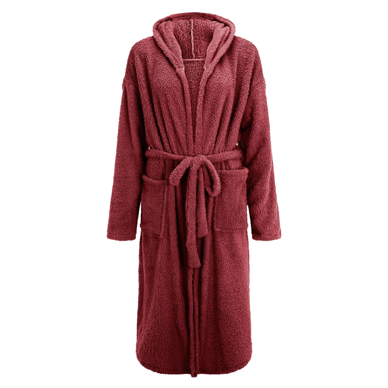 Women Long Warm Bathrobe Fluffy Fleece Thermal Bath Robe Winter Dressing Gown Sleepwear Plus Size Ear Hooded Flannel Bathrobe