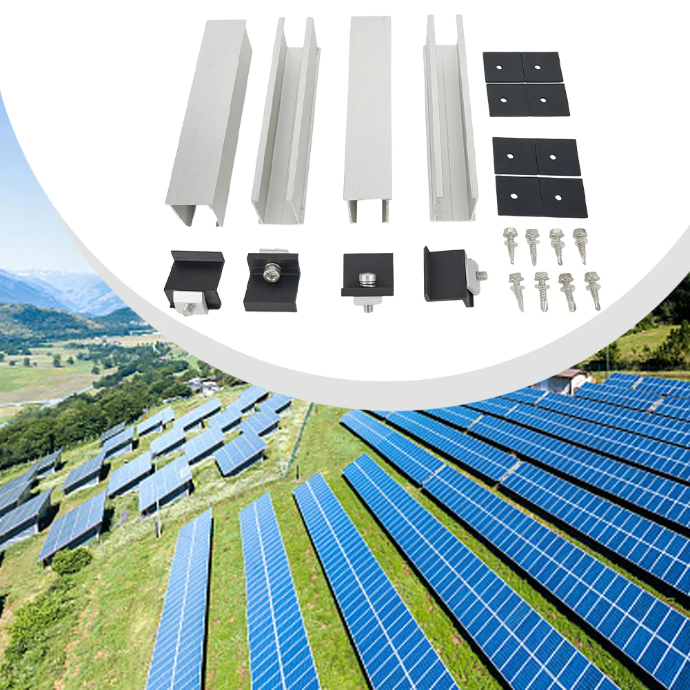

PV Solar Module Bracket Mounting Rail Set for Flat Roof 4Pcs Rails with End Clamps and Screws for Solar Panel Installation