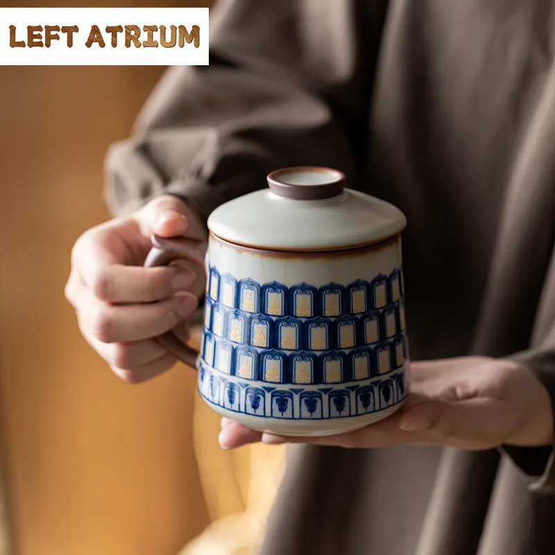 

400 мл Ru Kiln Ten Thousand Buddhas Фильтр Чашка-сепаратор для чая Японская кружка для чая с заварочным устройством Бытовая чашка для приготовления чая Офисная чашка для воды