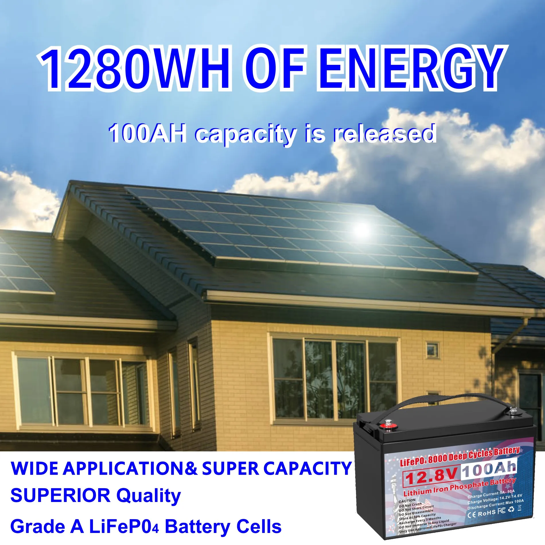 VEMDIA 12V Lithium Battery 100AH With BMS 8000 Deep Cycles Grade A Cells for Marine Trolling Motor RV etc
