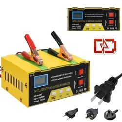 12V/24V Car Battery Charger EU US Intelligent Pulse Repair Charge Device LCD Display for Leadacid Lithium Battery for Car Motor