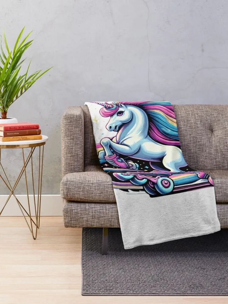 Unicorn at Inline skating with Roller skates Throw Blanket Soft Big cosplay anime Blankets