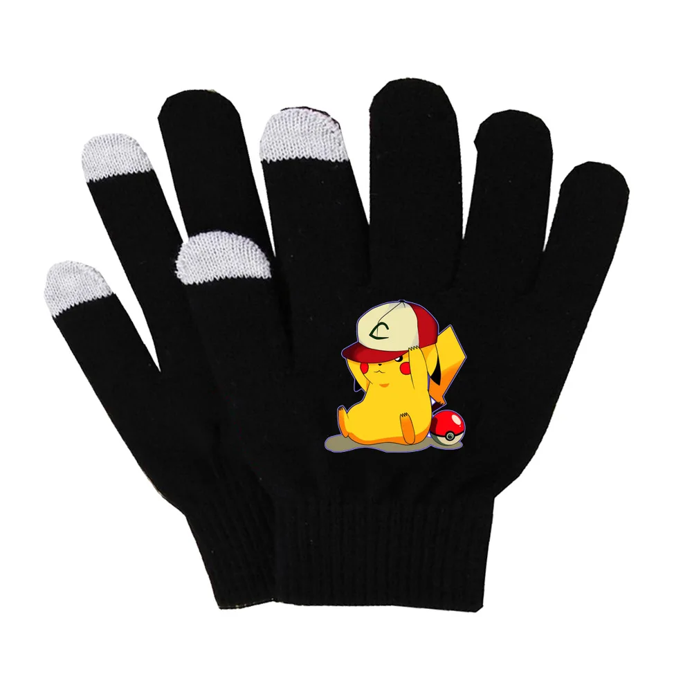 Rękawiczki z dzianiny Pokémon Cartoon Figure Peripheral Kawaii Lightning Mouse Warm Cycling Touch Screen Glove Zimowe akcesoria Prezenty