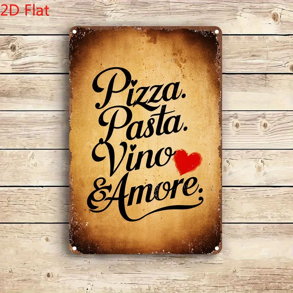 Letrero de Pared de Hierro con Diseño de Cocina Italiana Vintage, Decoración con Frases de Pizza, Pasta, Vino y Amore para Cocina, Hogar, Cafetería, Bar, Regalo de Estilo Rústico