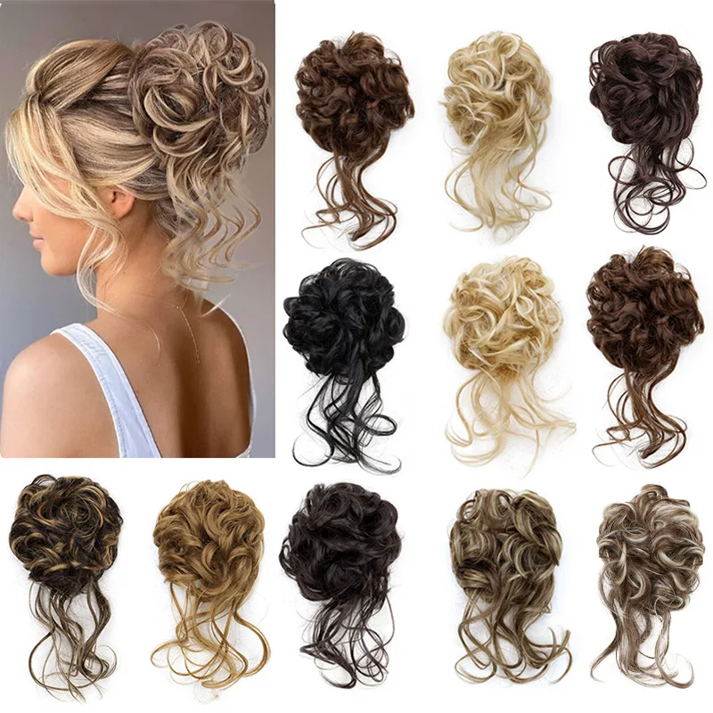 

Synthetic Elegant Messy Curly Elastic Rubber Band Hair Bun Fluffy Easy to Style Suitable for Daily Use