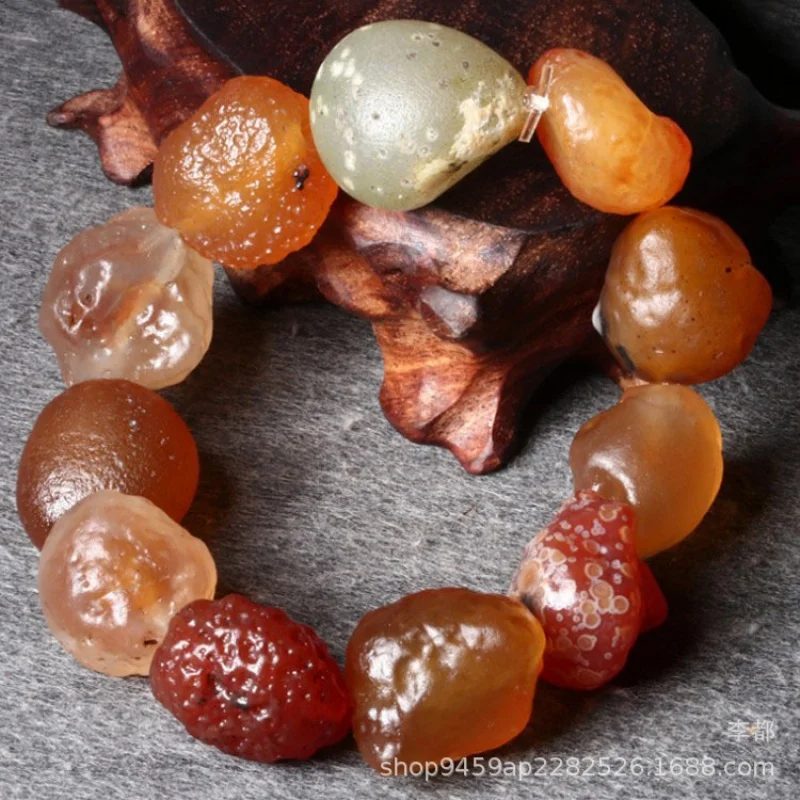 Natural Gobi Jade Bracelet Colorful Travel Rough Stone Alashan Agate Men's and Women's Beads