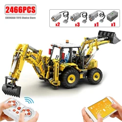 2466PCS Backhoe Loader Building Blocks City Engineering Vehicle Remote Control Truck Model Bricks Children's Toys Birthday Gifts