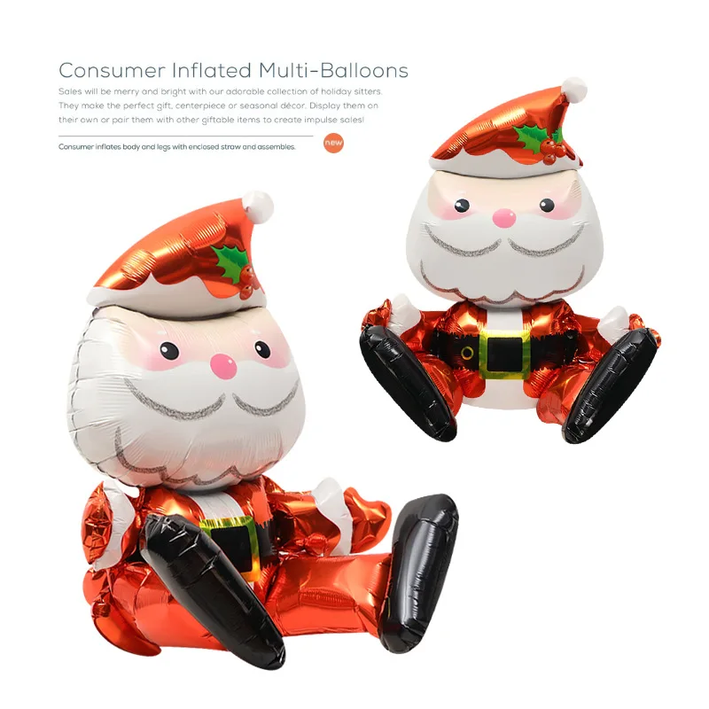 

Christmas Decoration Props Toy Balloon 3D Standing Santa Claus Cartoon Aluminum Foil Balloon