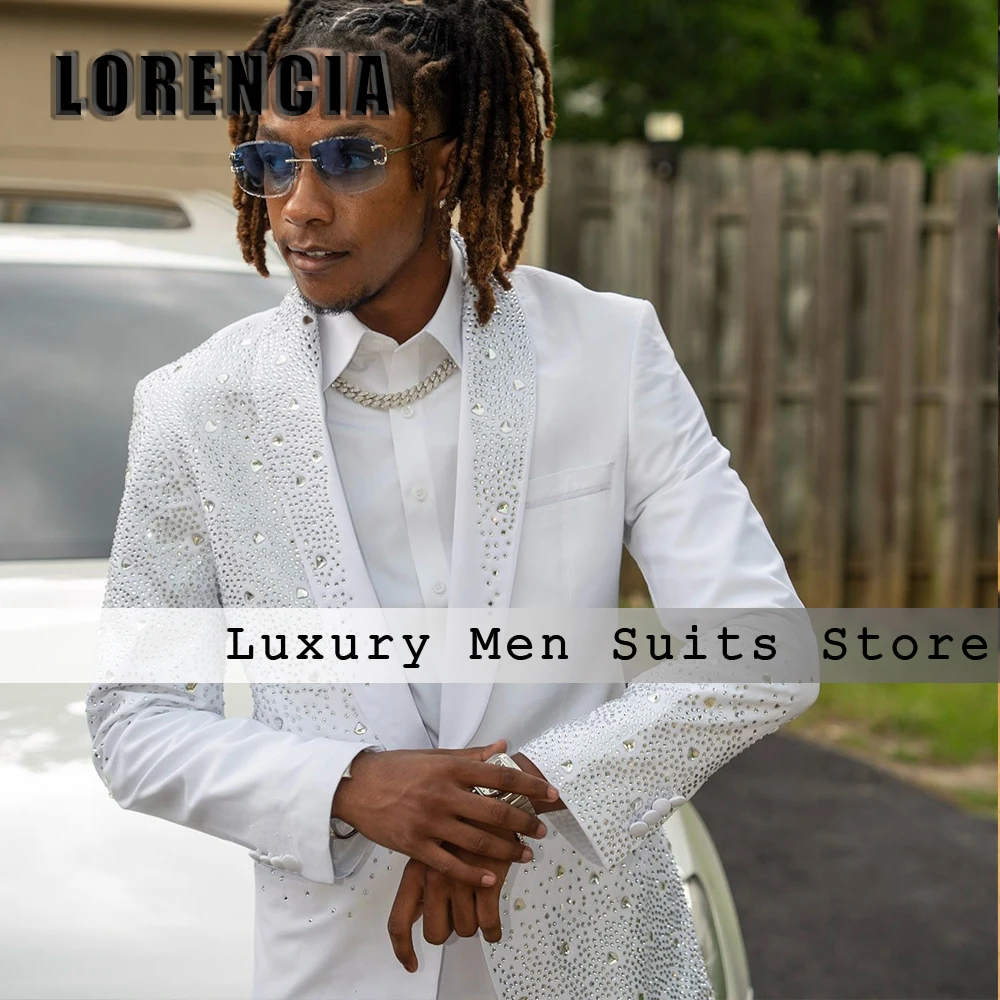 

Simple Rhinestone Suits for Male 2 Pieces Shawl Collar Wedding Groom 2025 Tuxedos Customized Blazer Pants costume homme luxe