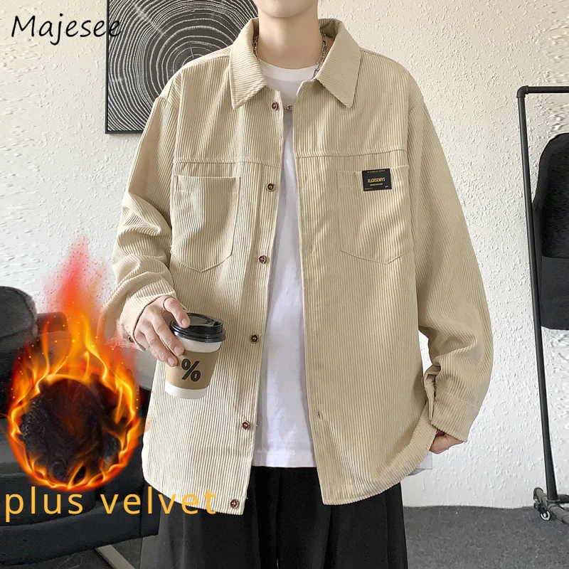 

Cargo Jackets for Men Autumn Plus Velvet Newest Baggy Cool Outwear Korean Fashion Long Sleeve All-match Simple Solid Y2k Ulzzang