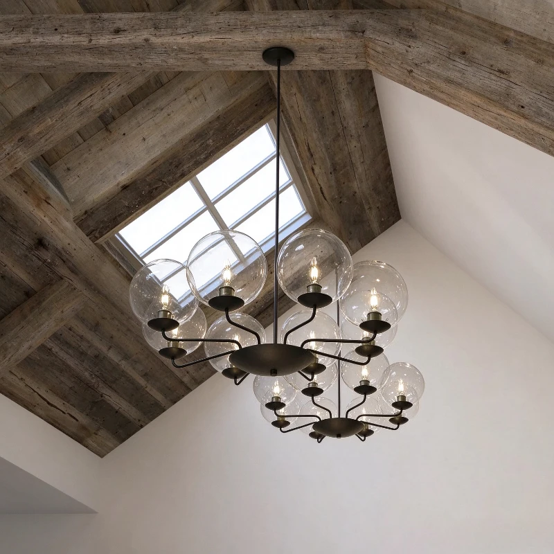 All copper American style pendant light, innovative restaurant light, bedroom light, modern glass spherical pendant light