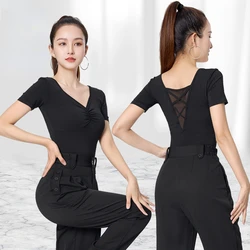Latin DanceTop Women Short Sleeve Black Summer New Square Dance Costume Modern Dance Wear
