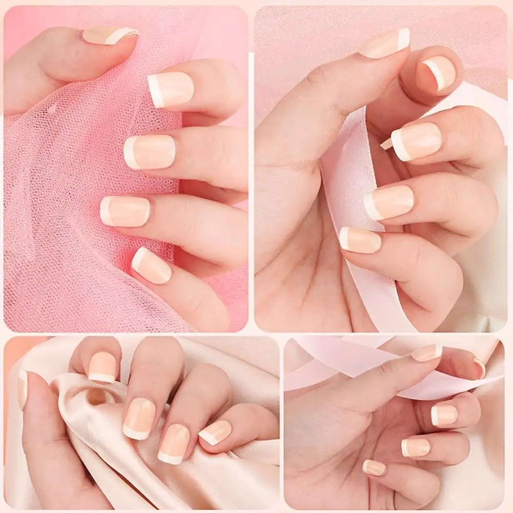 

New French Style Fake Nails With White Edges And Pink Patches Square Art Nail Short Wearing Removable High-end Nail Minimal M4T7